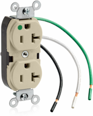 20 Amp Duplex Receptacle Hospital Grade, Self-Grounding, 125 Volt, NEMA 5-20R