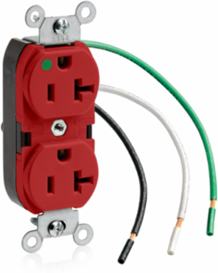 20 Amp Heavy-Duty Hospital Grade Duplex Receptacle, NEMA 5-20R, Self-Grounding