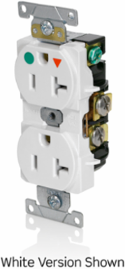 20 Amp Hospital Grade Duplex Receptacle, NEMA 5-20R, Isolated Ground, 125 Volt