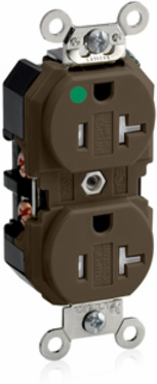 20 Amp Hospital Grade Duplex Receptacle, Tamper Resistant, Self-Grounding, Brown