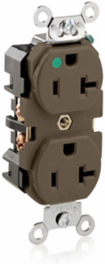 20 Amp Hospital Grade Duplex Receptacle, Self-Grounding, NEMA 5-20R, Brown