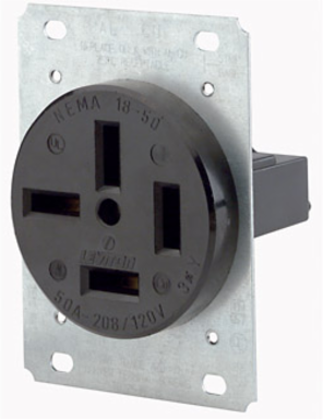 Industrial Grade 50 Amp Flush Mount Receptacle, NEMA 18-50R, 120/208 Volt, 4-Pole