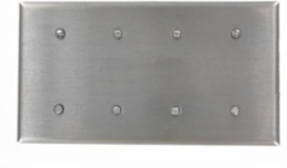 4-Gang Blank Wallplate, Standard Size, 302 Stainless Steel, Strap Mount