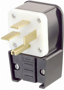 50 Amp 250 Volt Straight Blade Plug, NEMA 15-50P, 3-Phase, Grounding, Black