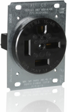 60 Amp Flush Mount Receptacle, NEMA 15-60R, 250 Volt, 3-Phase, Industrial Grade