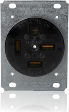 60 Amp Flush Mount Receptacle, NEMA 15-60R, 250 Volt, 3-Phase, Industrial Grade
