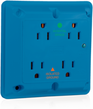 15 Amp Surge Protected Quadruplex Receptacle, 125 Volt, Hospital Grade, Blue