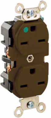15 Amp Hospital Grade Duplex Receptacle Outlet, 250 Volt, Brown, Self-Grounding