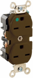 15 Amp Hospital Grade Duplex Receptacle Outlet, 250 Volt, Brown, Self-Grounding