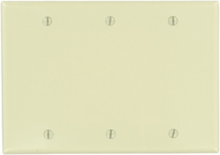 3-Gang Blank Wallplate, Standard Size, Thermoset Plastic, Ivory