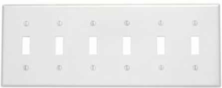 6-Gang Toggle Switch Wallplate, Standard Size, Thermoset Plastic, Ivory