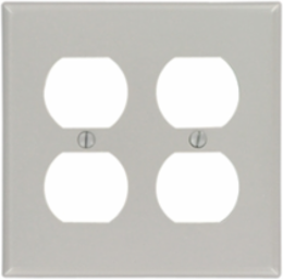 2-Gang Duplex Outlet Wallplate, Standard Size, Thermoset Plastic, Gray