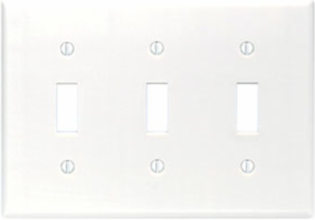 3-Gang Toggle Switch Wallplate, Standard Size, Thermoset Plastic, White