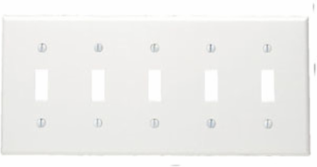 5-Gang Toggle Switch Wallplate, Standard Size, Thermoset Plastic, White