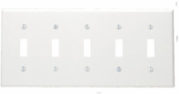 5-Gang Toggle Switch Wallplate, Standard Size, Thermoset Plastic, White