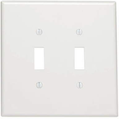 2-Gang Oversized Toggle Switch Wallplate, Thermoset Plastic, White