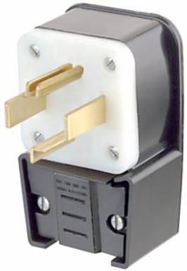 30 Amp Straight Blade Plug, NEMA 14-30P, 125/250 Volt, Grounding, Angled, Black