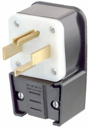 30 Amp Straight Blade Plug, NEMA 14-30P, 125/250 Volt, Grounding, Angled, Black