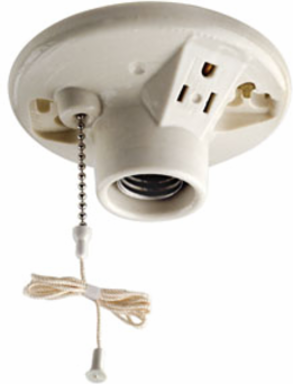 Glazed Porcelain Incandescent Lampholder, 660W, 3-1/4 or 4 Inch Outlet Box Size, Pull Chain