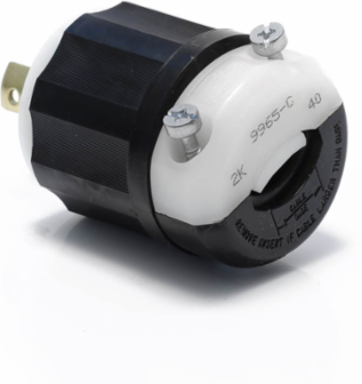 Locking Plug 20 Amp 125/250 Volt Industrial Grade Black & White, 3 Pole, 3 Wire
