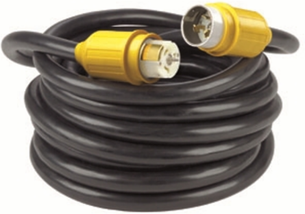 50A, 125/250V Cordset, Flexible Cord w/ (3) #6 AWG and (1) #8 AWG Conductors, Weather-Resistant Non-NEMA Plugs, Reliable Performance to -31°F, 100 Feet Long