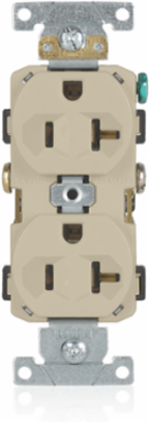 20 Amp Commercial Grade Duplex Receptacle, Self-Grounding, 125 Volt, Ivory