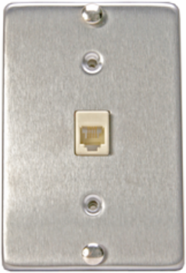 Telephone Wall Phone Wallplate Surface Mount Jack, 1 Modular 6P4C Jack, Screw-Down Connection - Stainless Steel