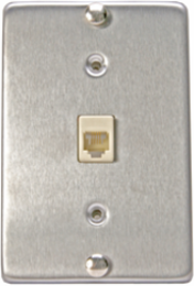 Telephone Wall Phone Wallplate Surface Mount Jack, 1 Modular 6P4C Jack, Screw-Down Connection - Stainless Steel