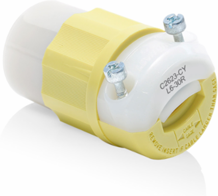 Locking Connector, 30 Amp, 250 Volt, Industrial Grade, Yellow & White