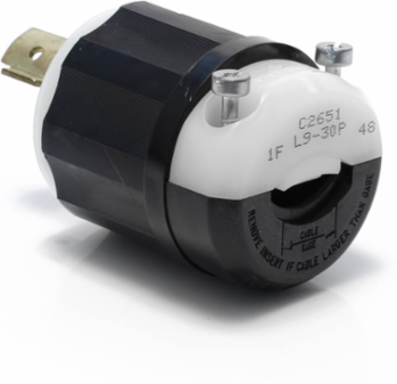 Industrial Grade Locking Plug 30 Amp 600 Volt NEMA L9-30P Black & White