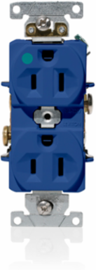 15 Amp Hospital Grade Duplex Receptacle, Blue, Back/Side Wire, NEMA 5-15R
