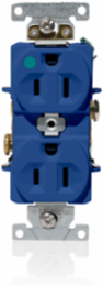 15 Amp Hospital Grade Duplex Receptacle, Blue, Back/Side Wire, NEMA 5-15R