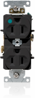 15 Amp Duplex Receptacle Outlet, Hospital Grade, Black, 125 VAC, Self-Grounding