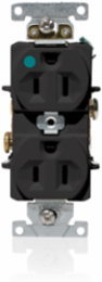 15 Amp Duplex Receptacle Outlet, Hospital Grade, Black, 125 VAC, Self-Grounding