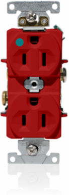 15 Amp Hospital Grade Duplex Receptacle, Red, Back or Side Wire, 125 Volt