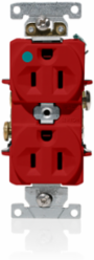 15 Amp Hospital Grade Duplex Receptacle, Red, Back or Side Wire, 125 Volt