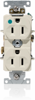 15 Amp Heavy-Duty Duplex Receptacle, Hospital Grade, Self-Grounding, Light Almond