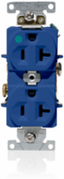 20 Amp Hospital Grade Duplex Receptacle, Self-Grounding, Blue, 125 Volt