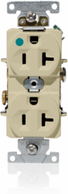 20 Amp Heavy-Duty Hospital Grade Duplex Receptacle, Self-Grounding, Ivory