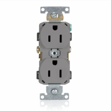15 Amp Duplex Receptacle Outlet, Commercial Grade, Self-Grounding, NEMA 5-15R
