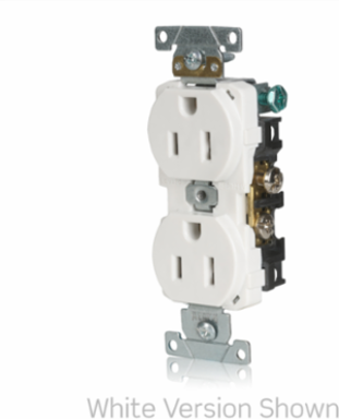 15 Amp Commercial Grade Duplex Receptacle Outlet, Self-Grounding, 125 Volt, NEMA 5-15R