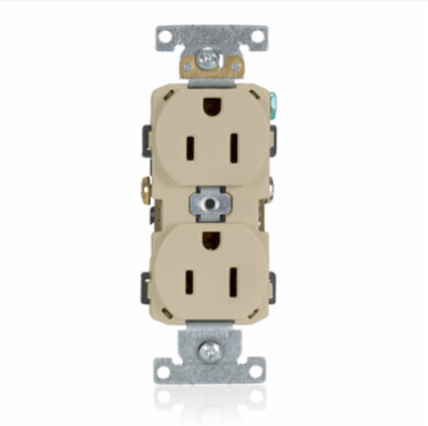 15 Amp Commercial Grade Duplex Receptacle Outlet, Self-Grounding, 125 Volt, NEMA 5-15R
