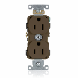 15 Amp Commercial Grade Duplex Receptacle Outlet, Self-Grounding, 125 Volt, Brown