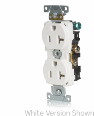 20 Amp Commercial Grade Duplex Receptacle, NEMA 5-20R, Black, Self-Grounding