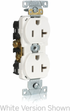 20 Amp Commercial Grade Duplex Receptacle, NEMA 5-20R, Black, Self-Grounding