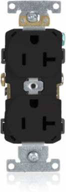 20 Amp Commercial Grade Duplex Receptacle, NEMA 5-20R, Black, Self-Grounding