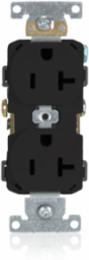 20 Amp Commercial Grade Duplex Receptacle, NEMA 5-20R, Black, Self-Grounding
