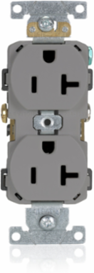 20 Amp Commercial Grade Duplex Receptacle, Self-Grounding, 125 Volt, Gray