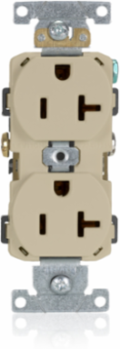 20 Amp Commercial Grade Duplex Receptacle, Self-Grounding, NEMA 5-20R, Ivory