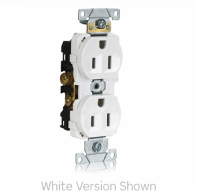 15 Amp Duplex Receptacle, Commercial Grade, Self-Grounding, NEMA 5-15R